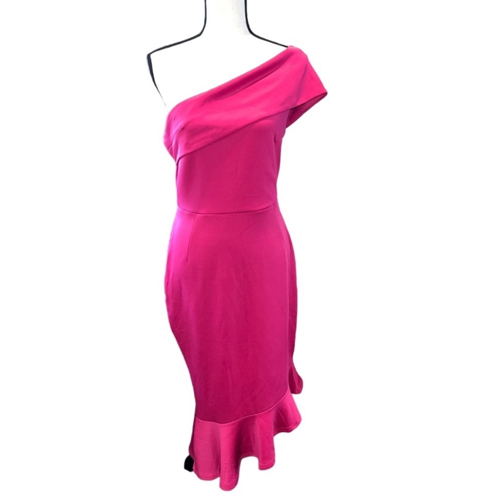 One shoulder midi pink dress from Mandee, worn once for pictures.